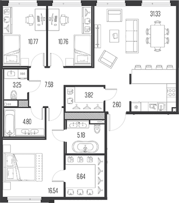 3-комнатная квартира 103.27 м², 2/10 эт., ЖК «LEGENDA Васильевского»